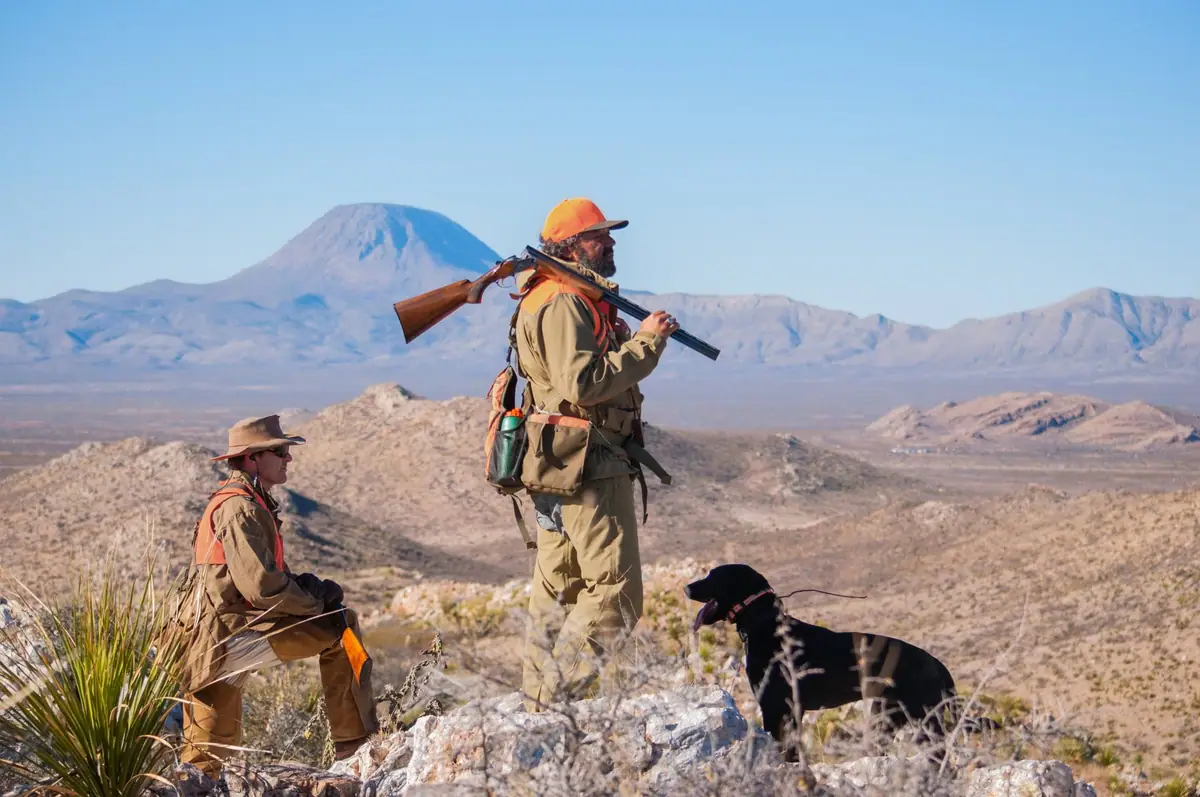 Josh Crumpton quail hunting in West Texas with his Labrador